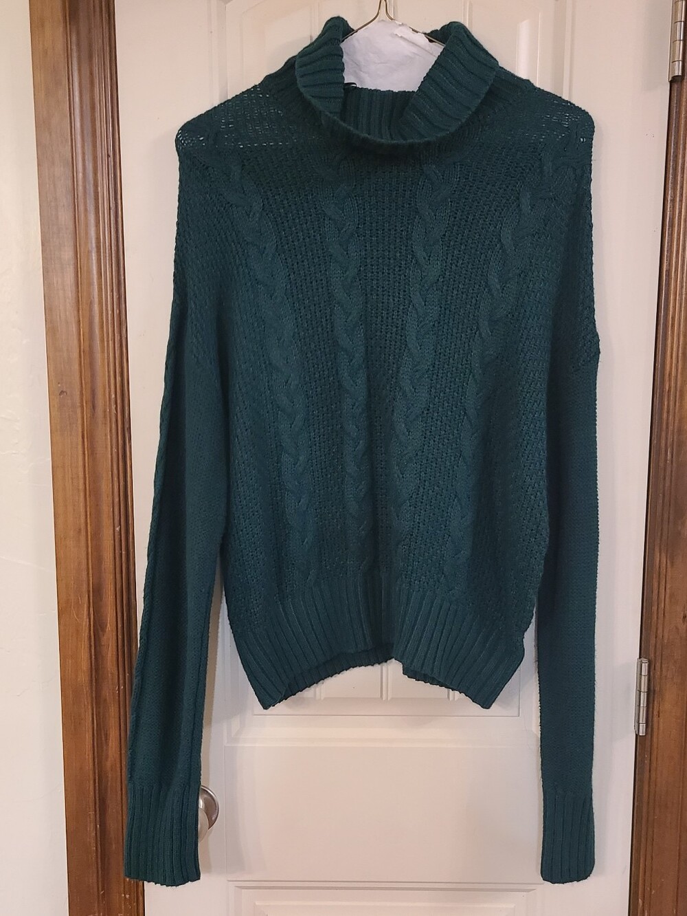 Copper Key Emerald Greeb Cable Loose Turtleneck Sweater